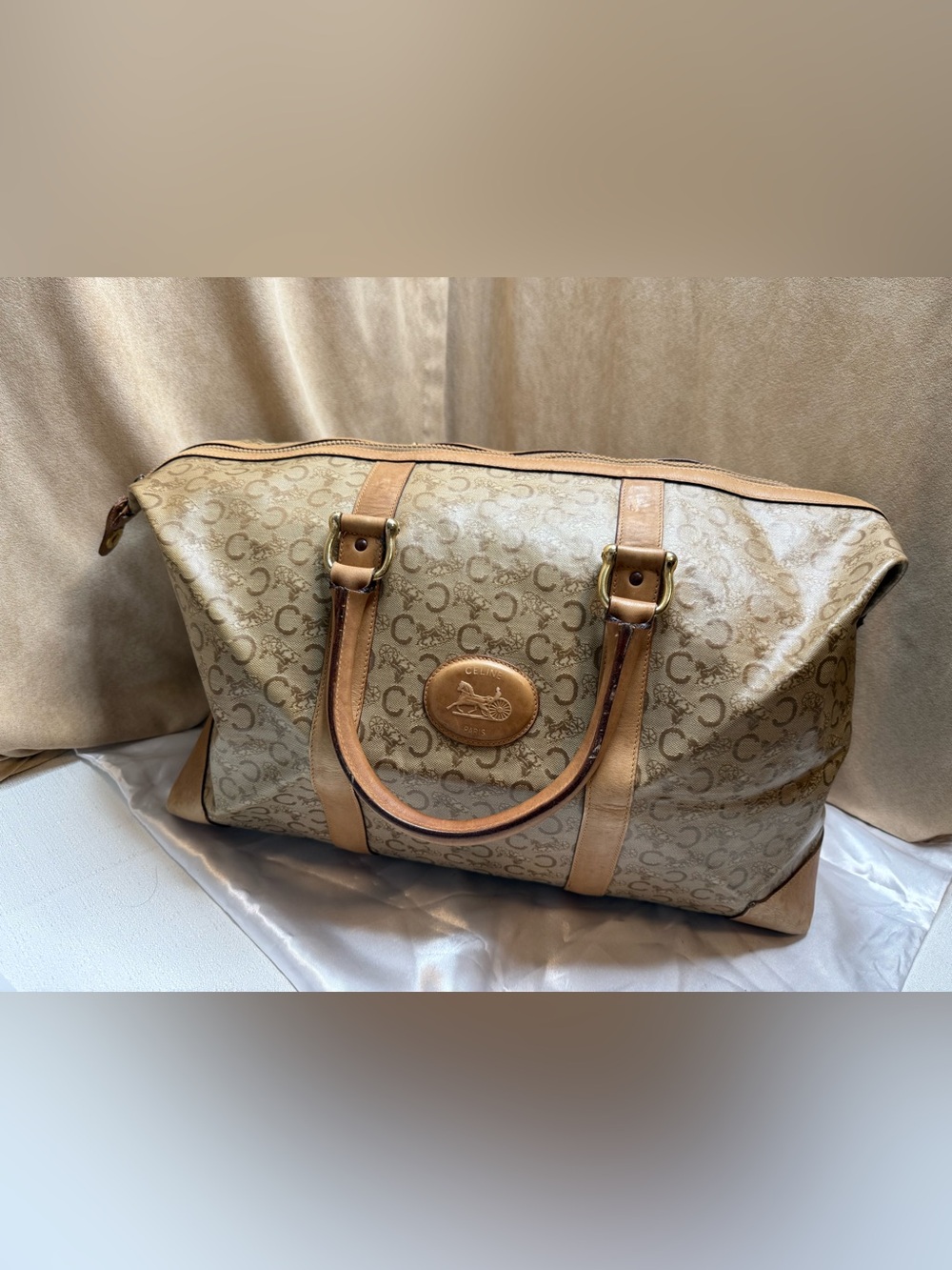 Vintage Celine Paris Monogram Travel Duffel Bag Leather Trim Italy